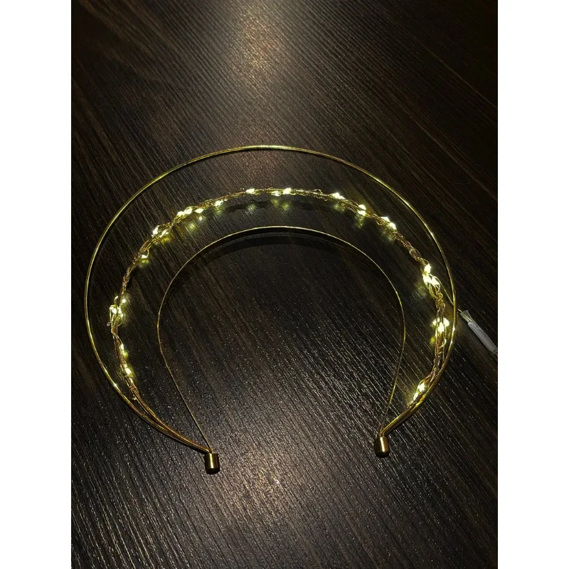 Glowing Halo Crown - Elegant White LED Light Up Tiara for Women, Multi-layer Angel Hair Accessory for Party Festival & Wedding