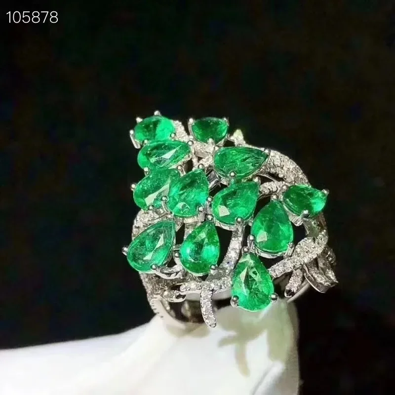 Natural Emerald Ring 3 Mm *4 Mm  Emerald Silver Ring Sterling Silver Emerald Engagement Ring for Woman