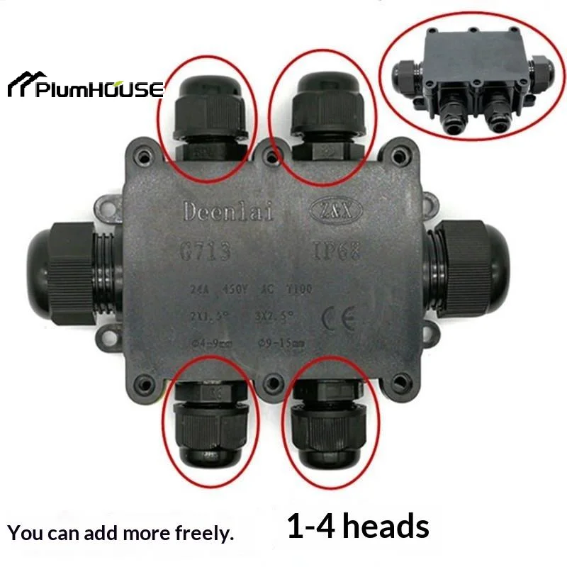 G713 IP68 Waterproof Junction Box 6 Cable Ports Durable Plastic Shell For Outdoor Electrical Wiring Garden Lighting