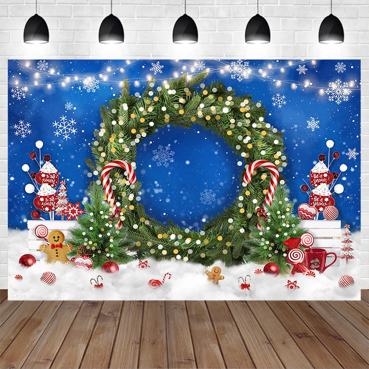 

Mocsicka Christmas Backdrop for Boy Winter Xmas Garland Gingerbread Snowflake Candy Bule Photo Background Birthday Studio Props