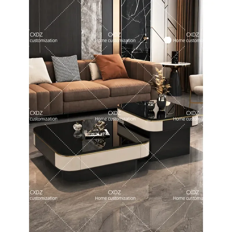 2026 New Modern Simple Tempered Glass Coffee Table High Low Combination Living Room Home Furniture Light Luxury Style