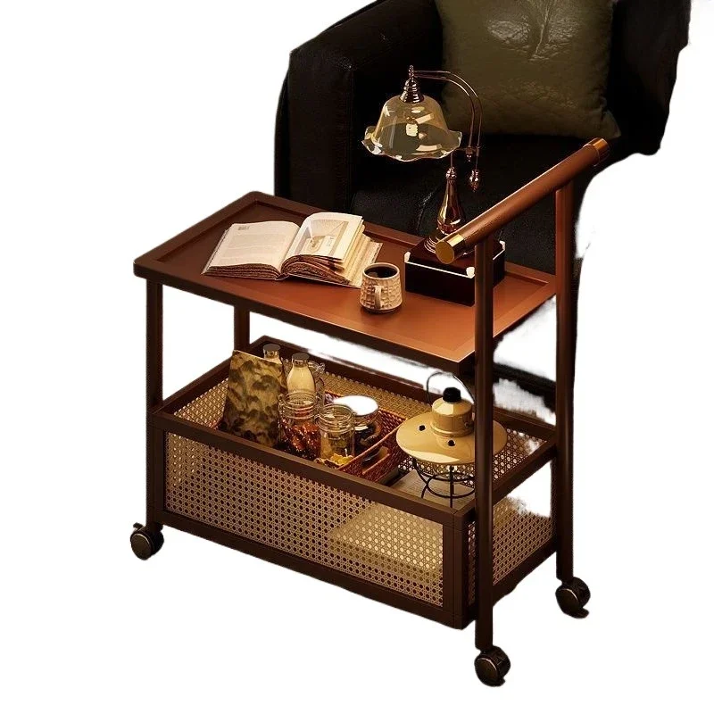 

The side of the cart rack can be moved, and the antique snack trolley in side cabinet of living room can be moved.