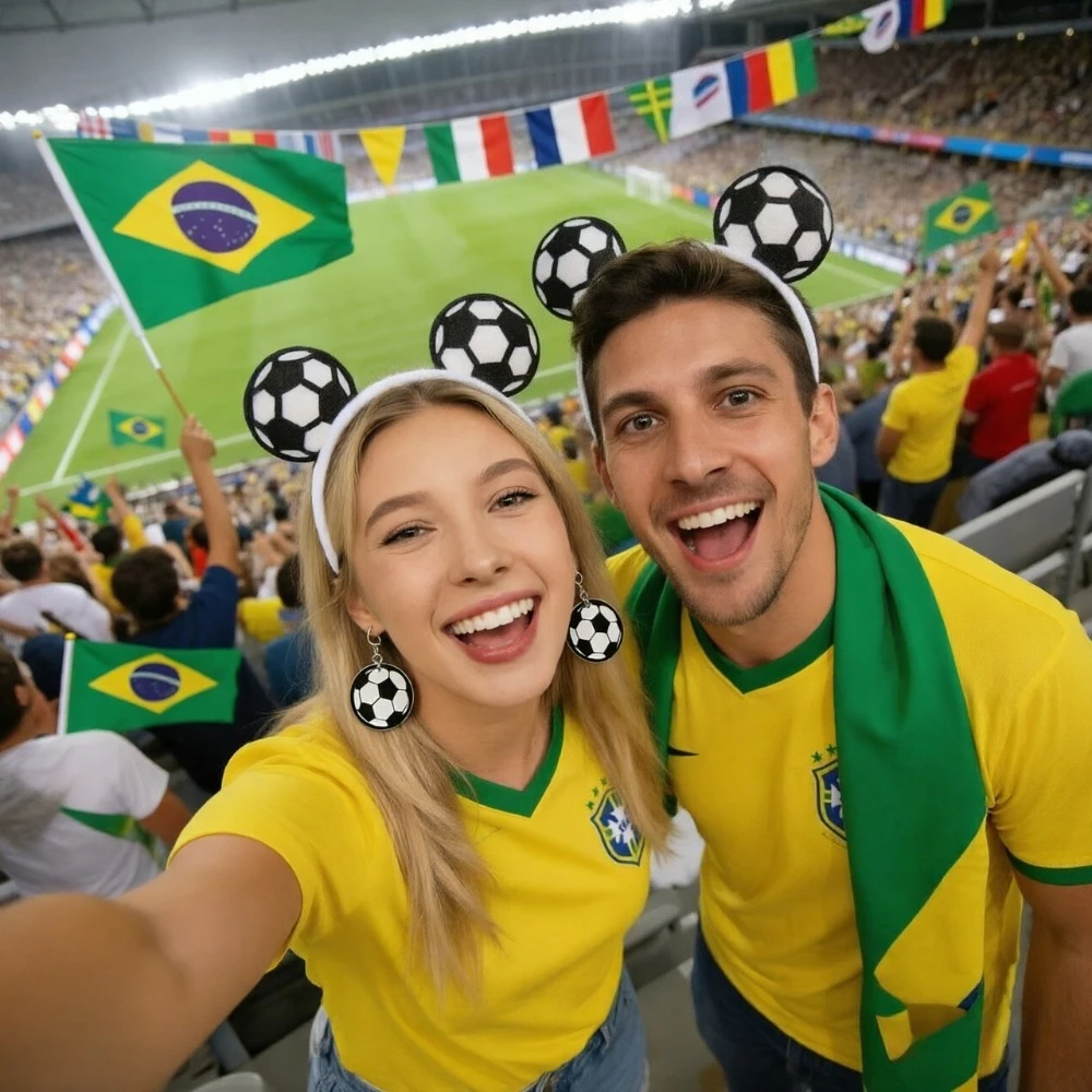 2026 Soccer Elastic Headbands Three-piece Set, Hair Bands, Earrings and Face Stickers for Sports Fans World Cup Party
