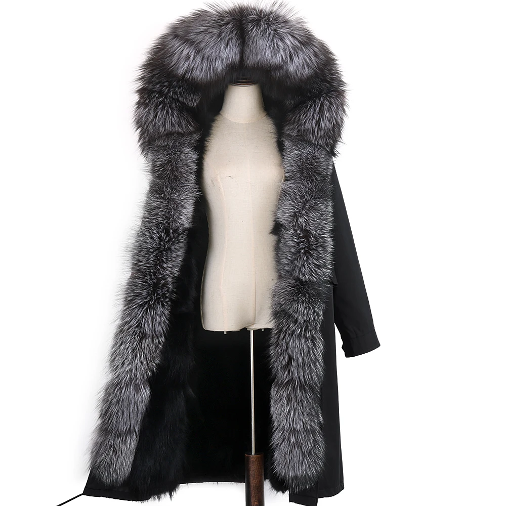 Phụ Nữ Áo Khoác Mùa Đông Bất Fox Fur Coat Tự Nhiên Fox Lông Lót Gấu Trúc Cổ Áo Lông Thú Trùm Đầu Không Thấm Nước Parka Thời Trang Dạo Phố Nhãn Hiệu