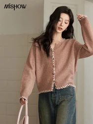 MISHOW Sweet Knitted Cardigan Women 2024 Fall Winter Casual Design Splicing Single Breast Long Sleeved Short Jacket  MXD48Z0846