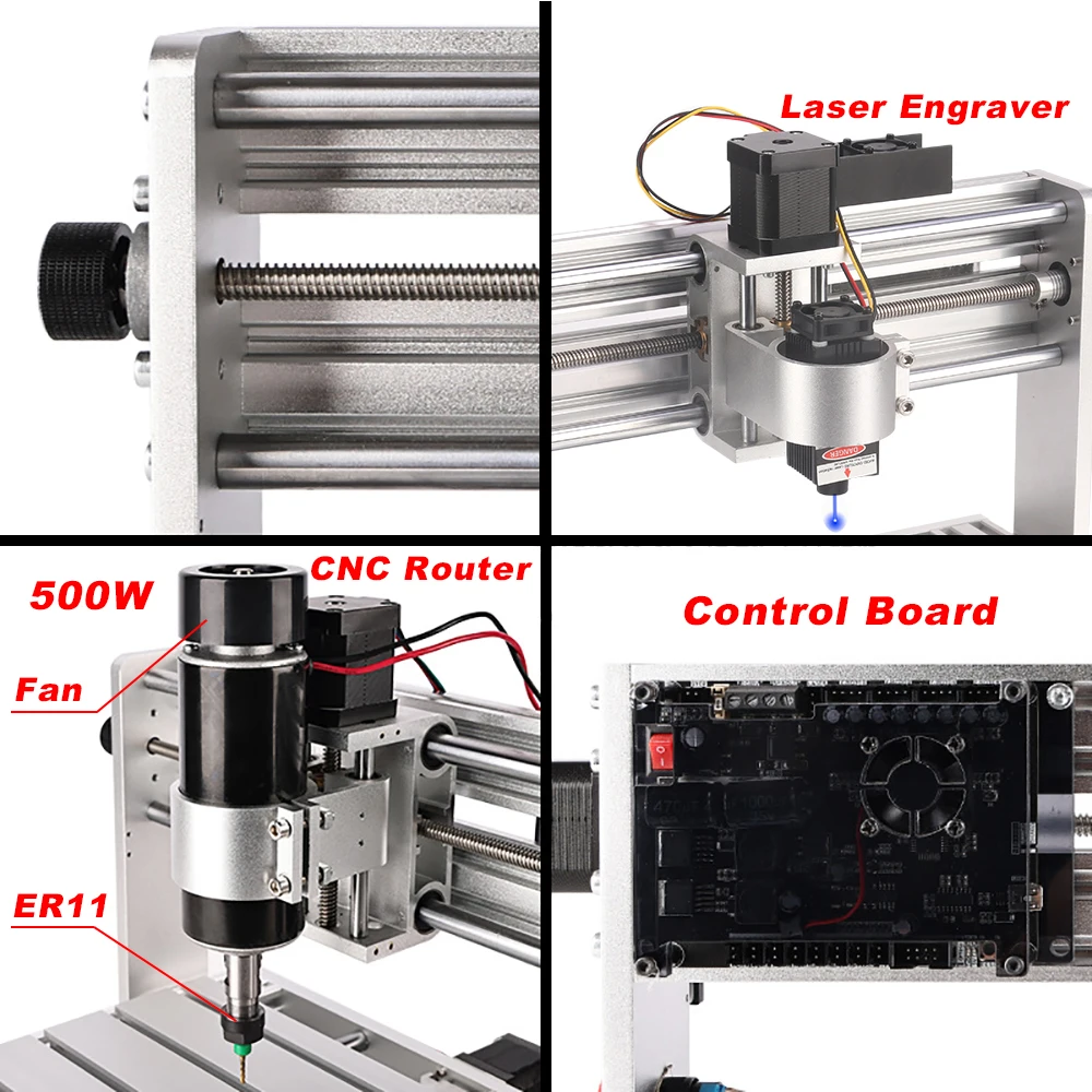 Metal Aluminum CNC Milling Engraving Machine 3018 max with 500w Spindle,80w Laser Engraver GRBL Control Wood Router Woodworking