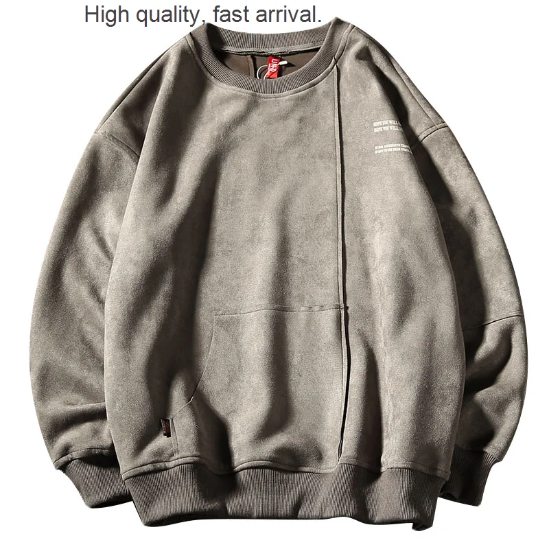 

Men Fall Trendy Suede Printed Crew Neck Sweatshirt Japanese Leisure Teenagers Loose Top