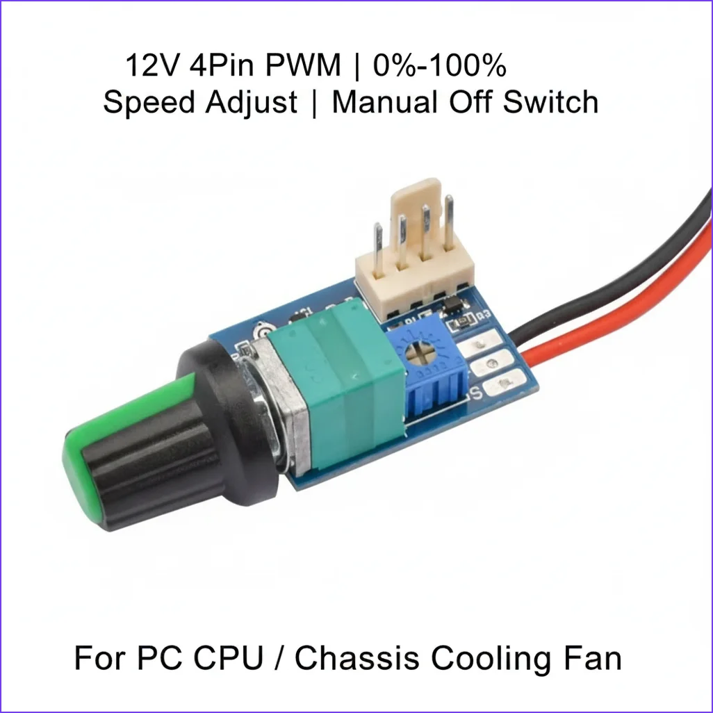 DC 12V PWM Speed Controller Fan Speed Governor 4 Wire Computer Temperature Control Switch for PC CPU Cooler Fan Manual Stop