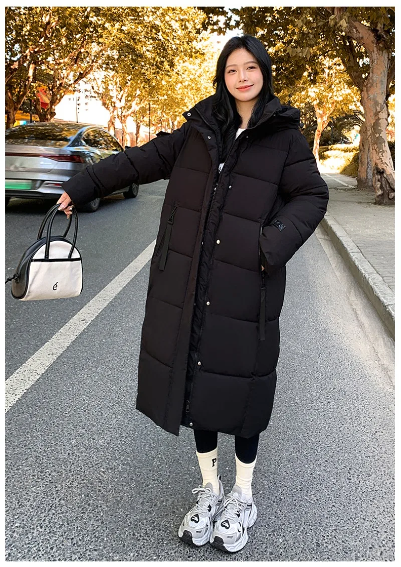 2026 Fashion Down Winter Cotton-padded Jacket Men Women Couple Clothes Long Parkas Thicken Warm Tops Hooded Overcoat Loose Coats