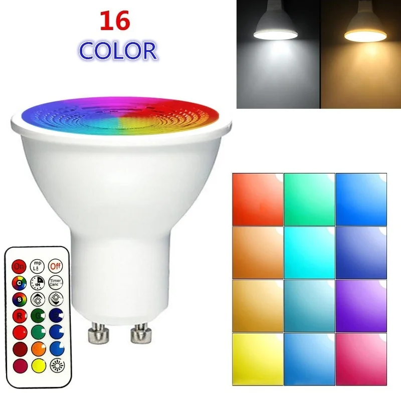 RGBW GU10 LED que cambia de Color, 2 modos de iluminación, bombilla LED RGB de 3W con Control remoto, función de temporizador de memoria para Bar y escenario