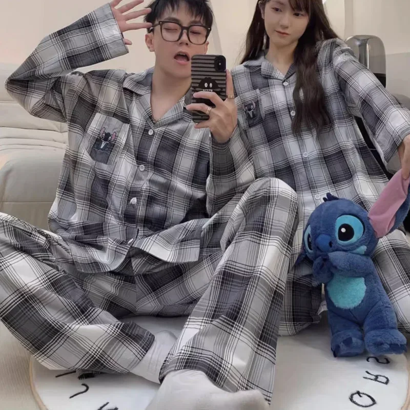 Disney ชุดนอนคู่ฤดูใบไม้ผลิสบายๆชุดสองชิ้น Stitch Homewear Disney Homewear การ์ตูน Stitch ชุดนอนคู่