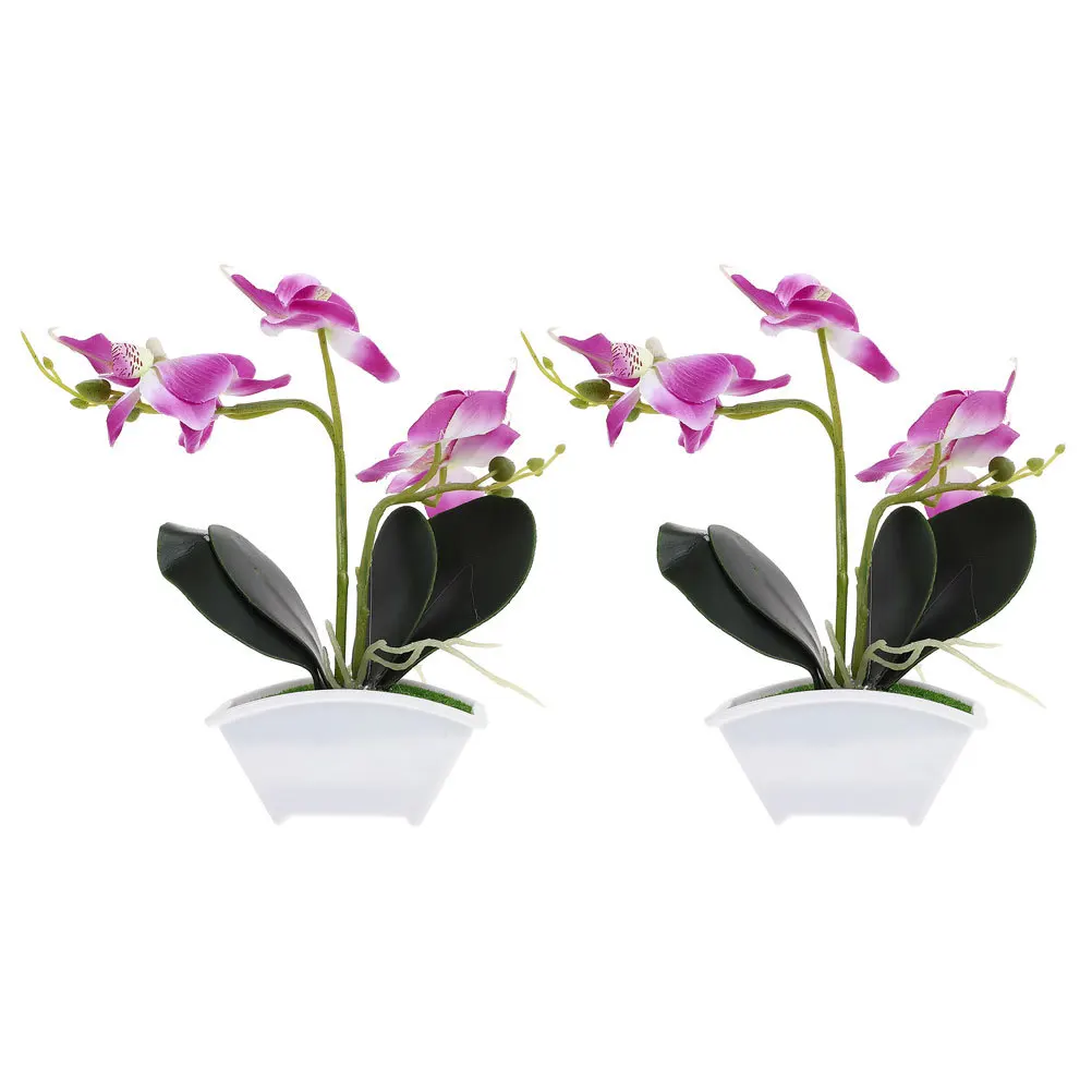 

2Pcs High Realism Faux Potted Flower Silk Orchid Decor for Home Weddings Tabletop Display Artificial Flower Small Fake Bonsai