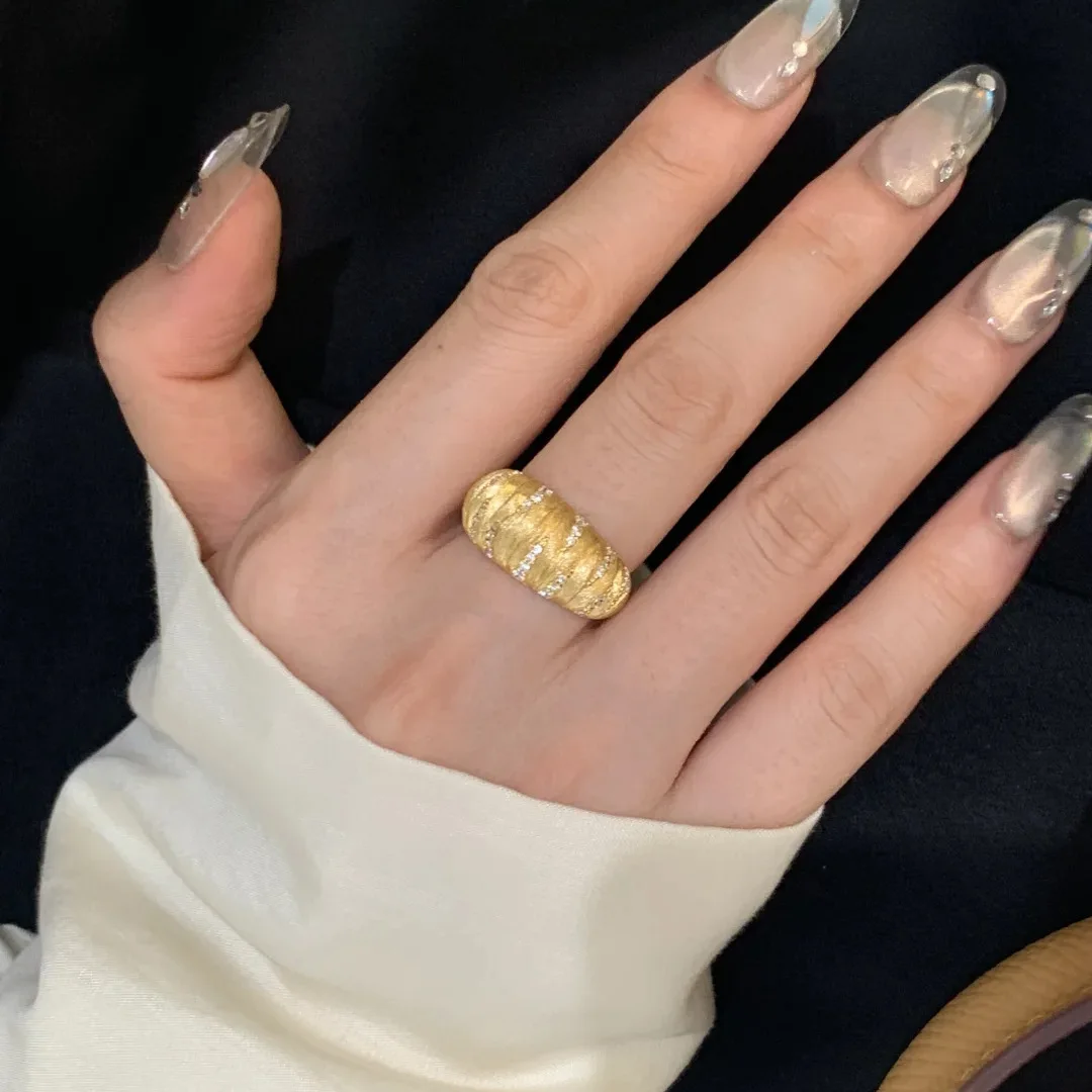 S925 Sterling Silver Ring Three Dimensional Meat Dudu Satin Gold Pumpkin Retro Handmade Brushed High Carbon Diamond for Women