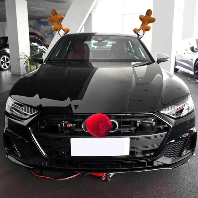 Car Reindeer Antlers Antler & Red Nose Reindeer Christmas Car Decorations Auto Accessories For Christmas Car Decorations Party