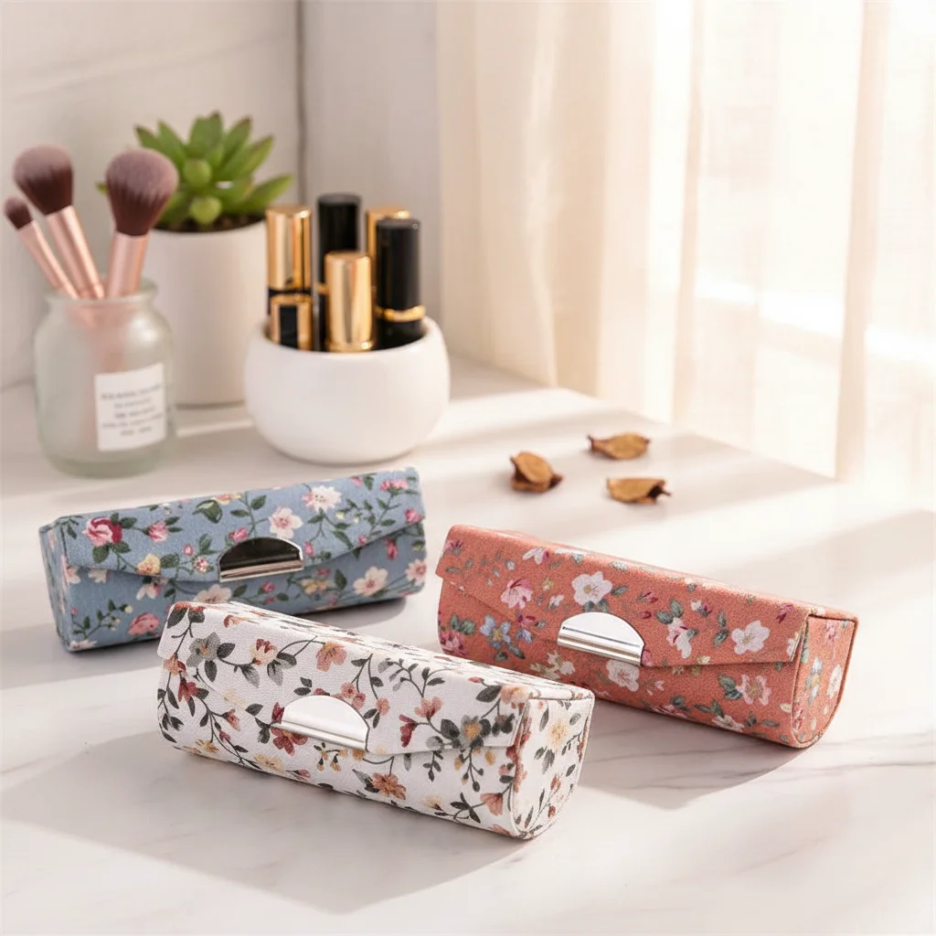 Lipstick Case Fashion Lip Gloss Box Gift Retro Embroidered Makeup Storage Mini Mirror Jewelry Holder Lipstick Case Women Beauty