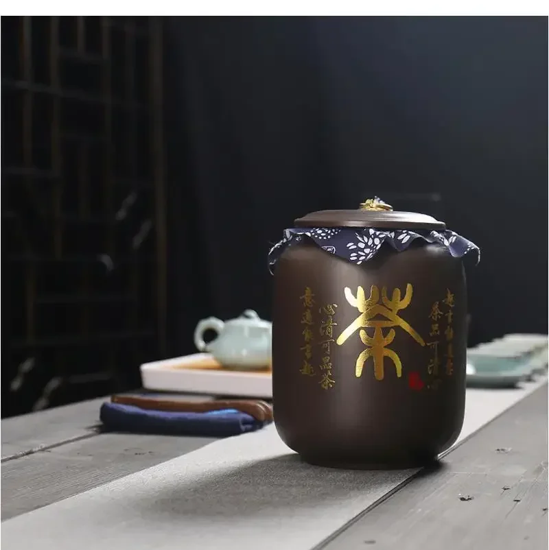 Creative Purple Sand Tea Box Household Pu'er White Tea Storage Large Sealed Jar Simple Home Decoration Purple Sand Storage Jar