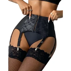 Comeondear Sexy Faux Lederen Mesh Kousenbanden Zwarte Bretels Riemen Met 6 Elastische Bandjes Mode Dames Kant Plus Size Ondergoed