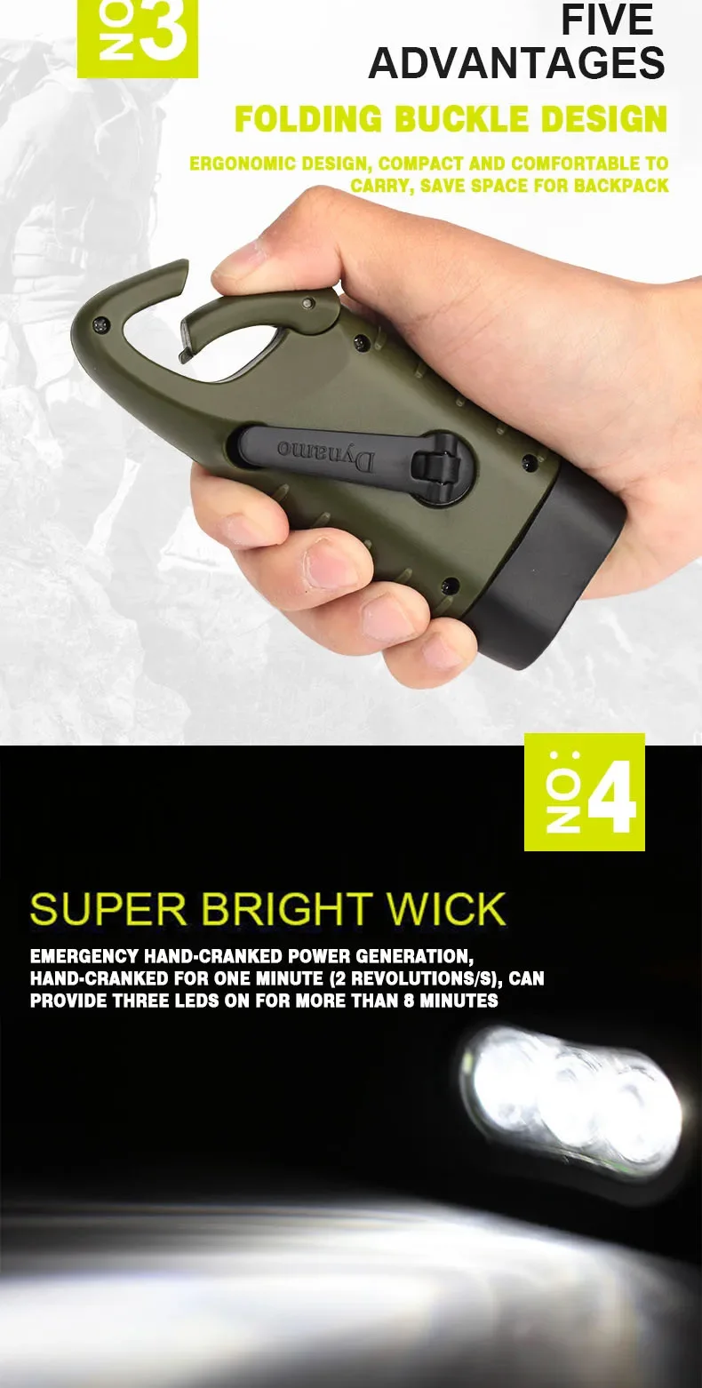 Tragbare LED-Taschenlampe, Zeltleuchte, Handkurbel-Dynamo, Solar-Taschenlampe für Outdoor-Camping, Wandern, Notfall-Laterne mit großer Reichweite – Detail 3
