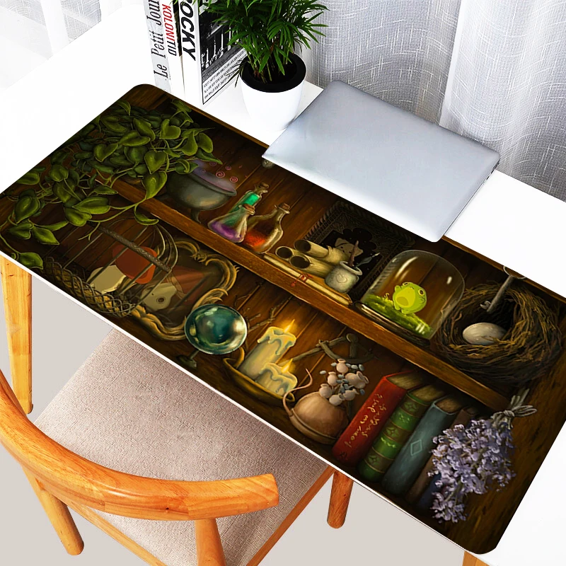 Tapis de souris Kawaii Frogs pour ordinateur portable, clavier de jeu esthétique Anime Lea média, plante verte, fleur, doux, sous PC, arc-en-ciel mignon, polymères de bureau