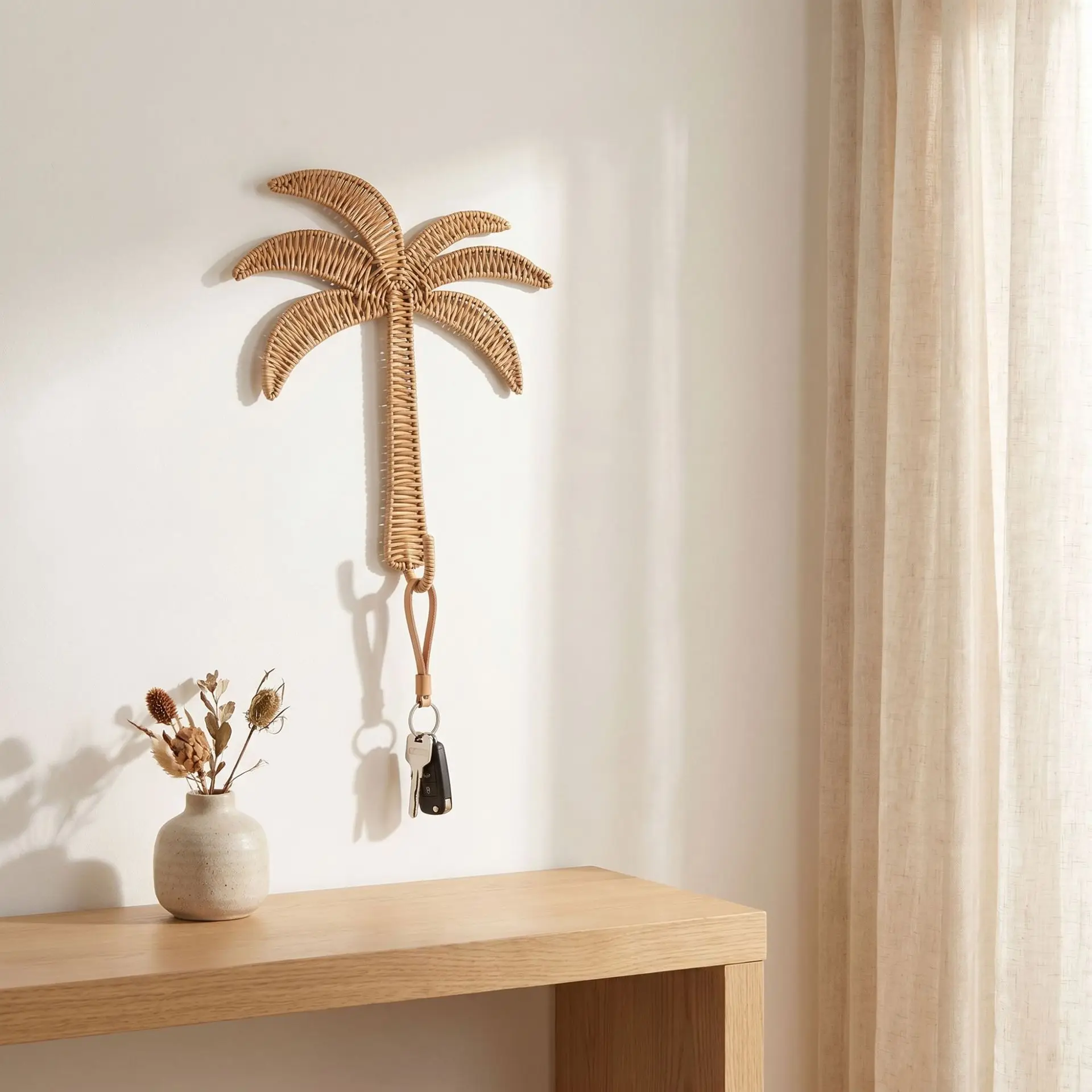 Handmade Imitation Rattan Coconut Tree Wall Hook Decor Frame Multi-Purpose Hat Key Holder Desktop Home Ornament