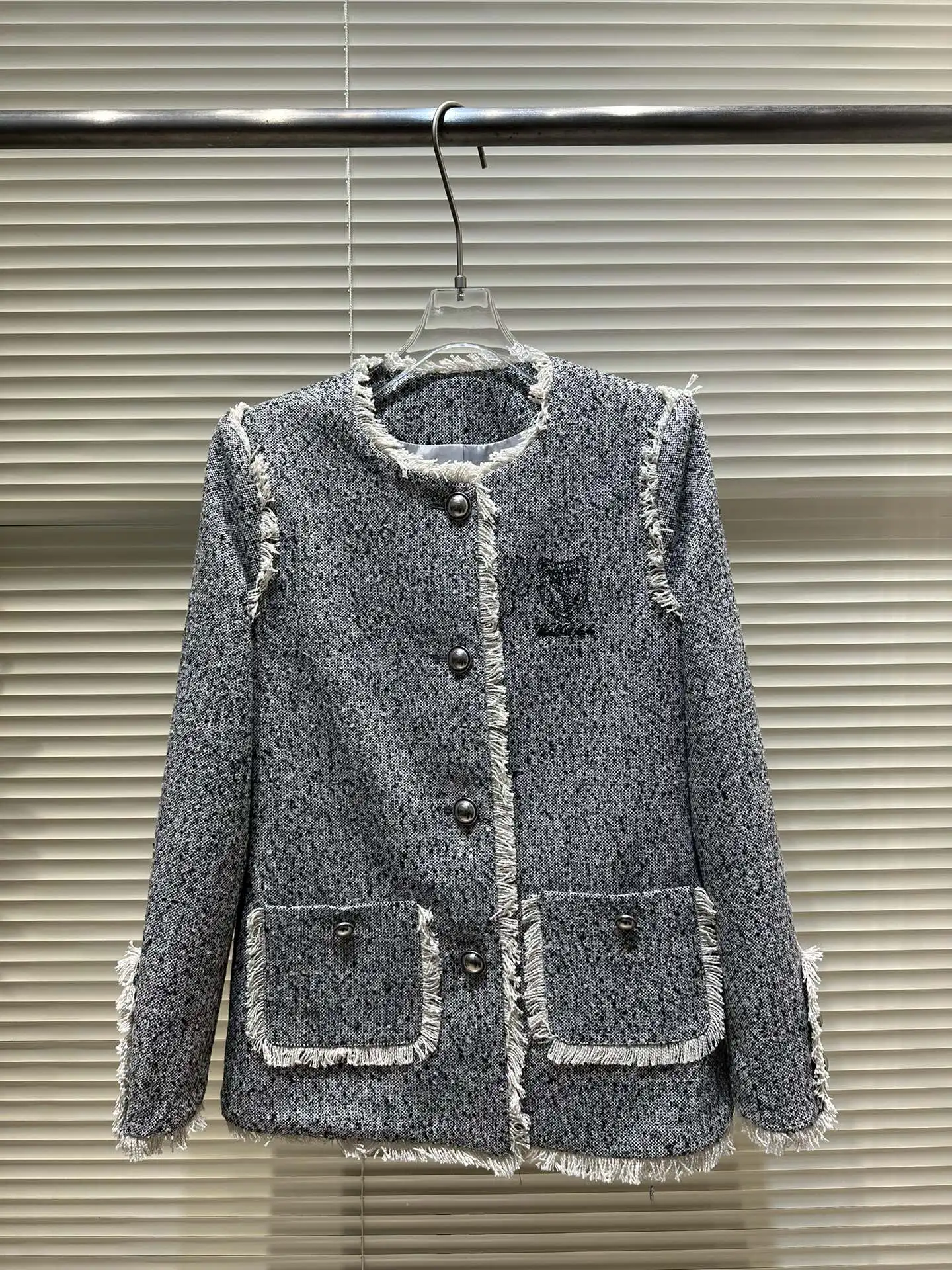 Fato de Tweed escovado feminino, 1001, Moda inverno, Novo, 2024