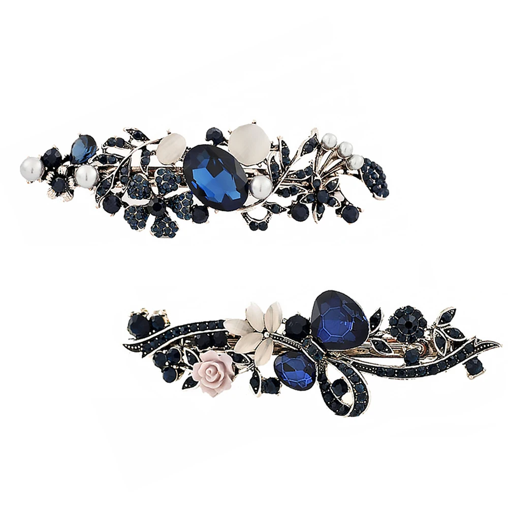 

2 Pcs Retro One Word Clip 9CM Long 3CM Wide Electroplated Alloy Spring Hairpin Women Accessories Bridesmaid Flower Clips