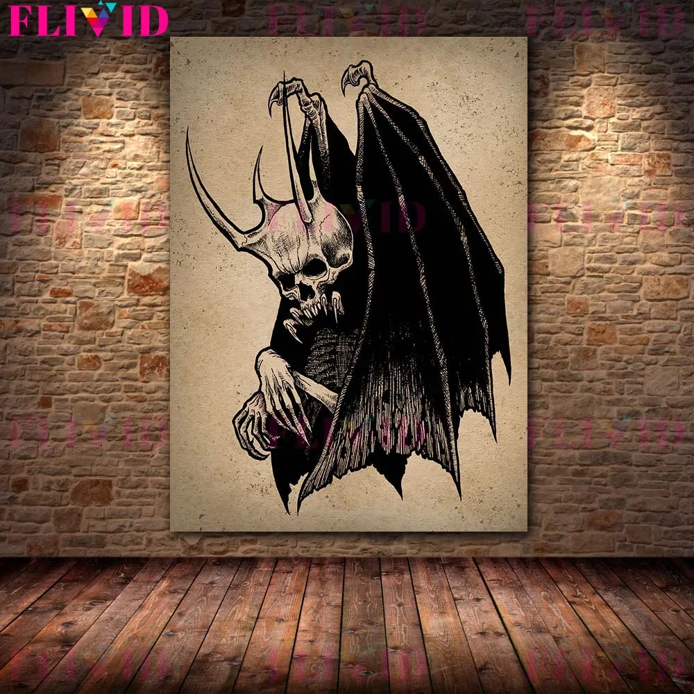 Necromancer,Vampire,Old Witch Vintage Wall Art Canvas Painting Gothic Horror Devil Ghosts Art Poster And Print Home Decoration