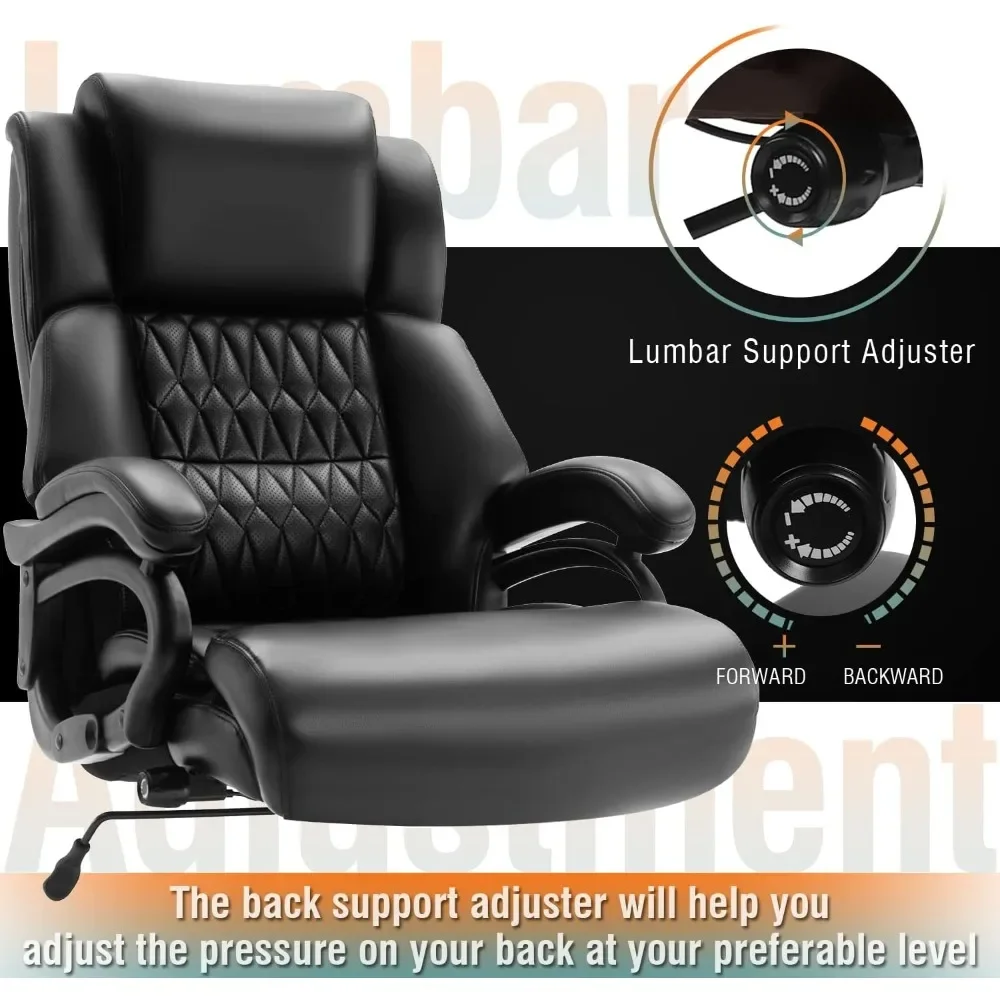 400lbs Office Chair - Adjustable Lumbar Support Quiet Rubber Wheels Heavy Duty Metal Base, Large Executive Computer Desk