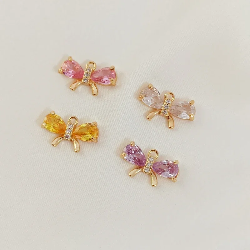 

14K Gold-plated Zircon Crystal Bow Pendant DIY Handmade Bracelet Necklace Accessory Material