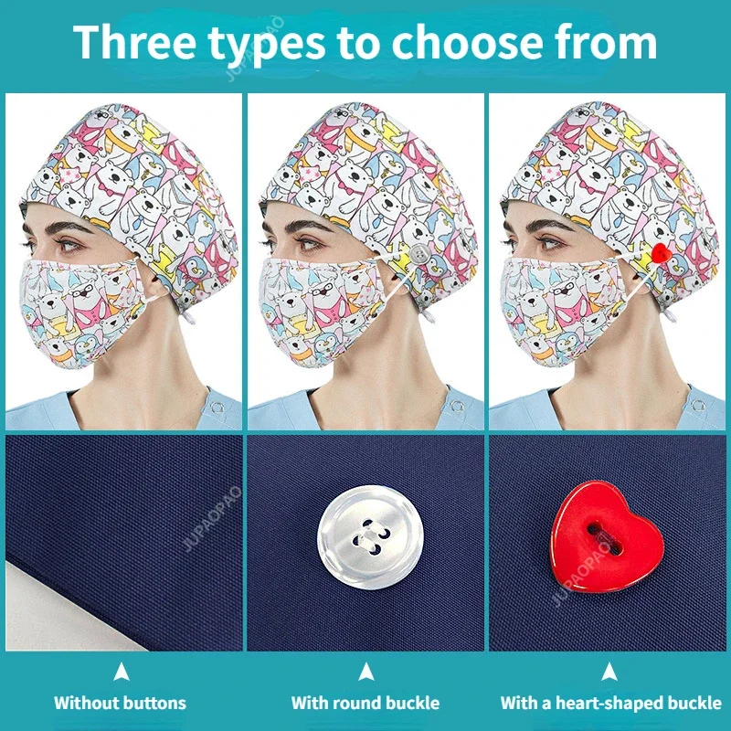 Unisex Soft Scrub Cap Cartoon Printing Scrubs Hat for Women Surgicals Hat Women's and Men Operating Room Hat Nursing Accessories