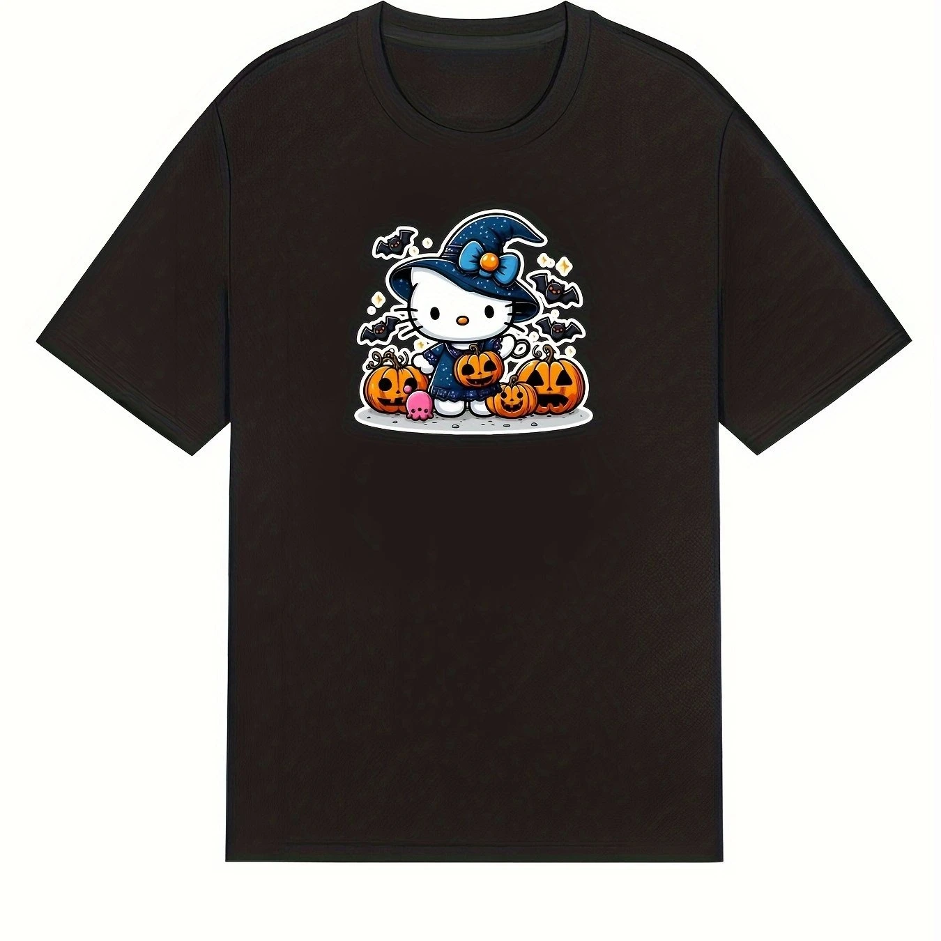 

Hello Kitty Хэллоуин Графический принт Лето Осень Зима Хлопковые мужские и женские футболки с короткими рукавами Роскошные уличные футболки