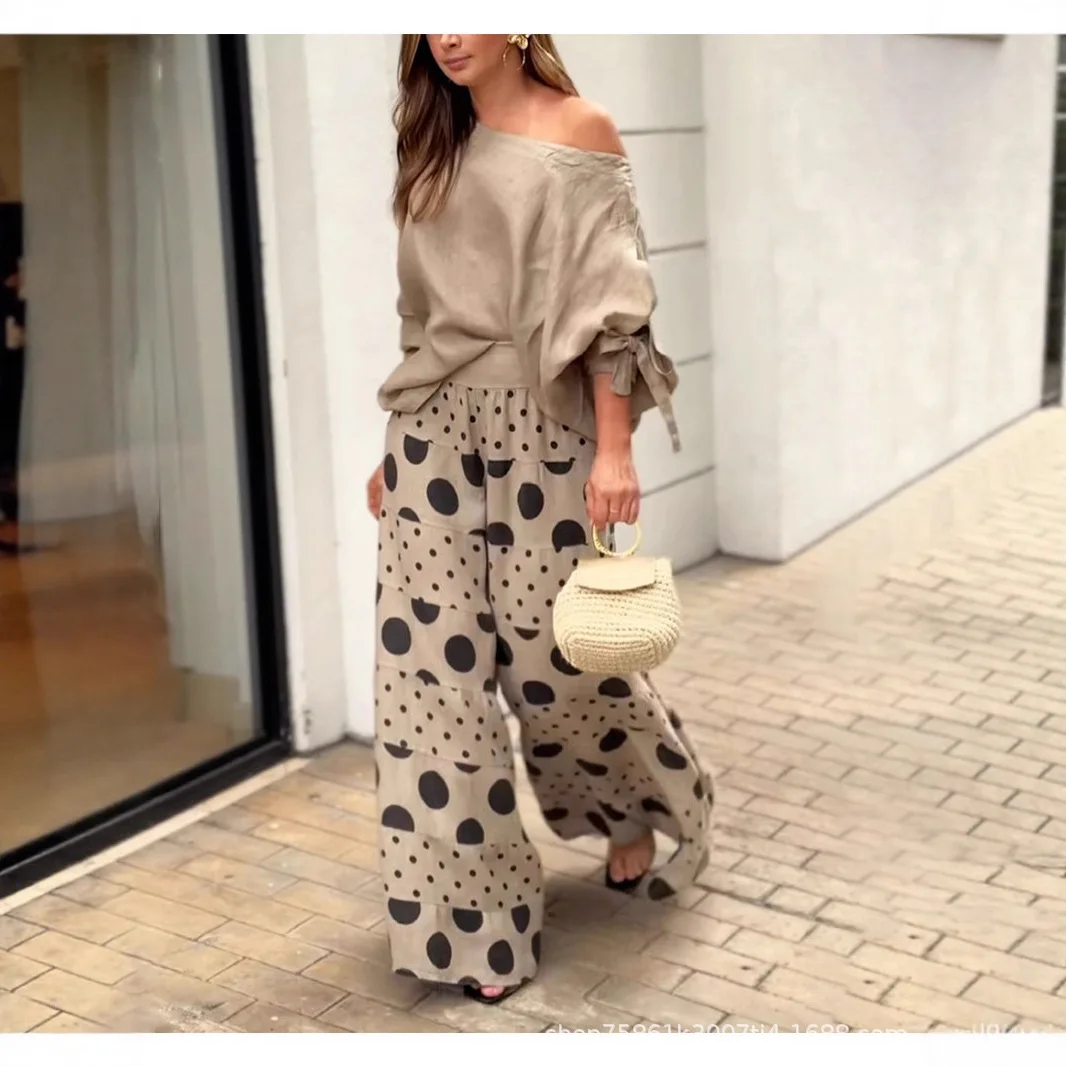 

2025 женские повседневные брюки с принтом на плечах, модный комплект из 2 предметов на складе