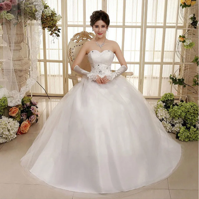 ชุดแต่งงานสีขาวสําหรับผู้หญิงง่าย Appliques Lace Up เจ้าหญิงความยาวชั้นเจ้าสาว Gowns แต่งงานชุด Vestidos De Novia