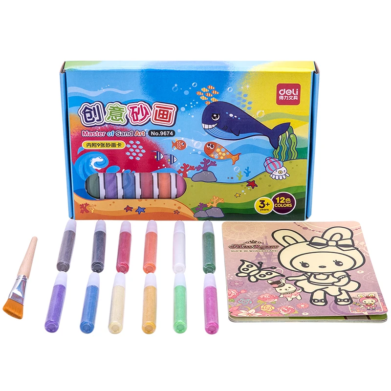 

Deli 9674 Children's sand painting set creative color sand painting handmade DIY painting tools 12 colors 48pcs per carton set