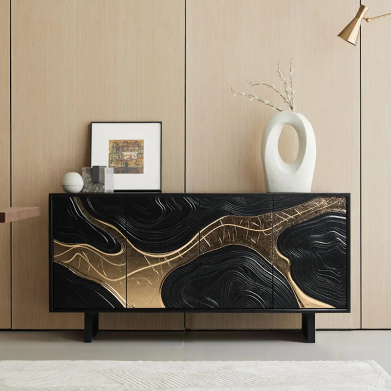 French medieval solid wood dining side cabinet retro carved  art locker ash wood side cabinet customization