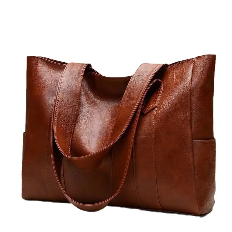 

2024 New Trendy Korean Edition Versatile For Women, Simple And Large Capacity Tote Bag, Single Shoulder Handbag, Soft Leather