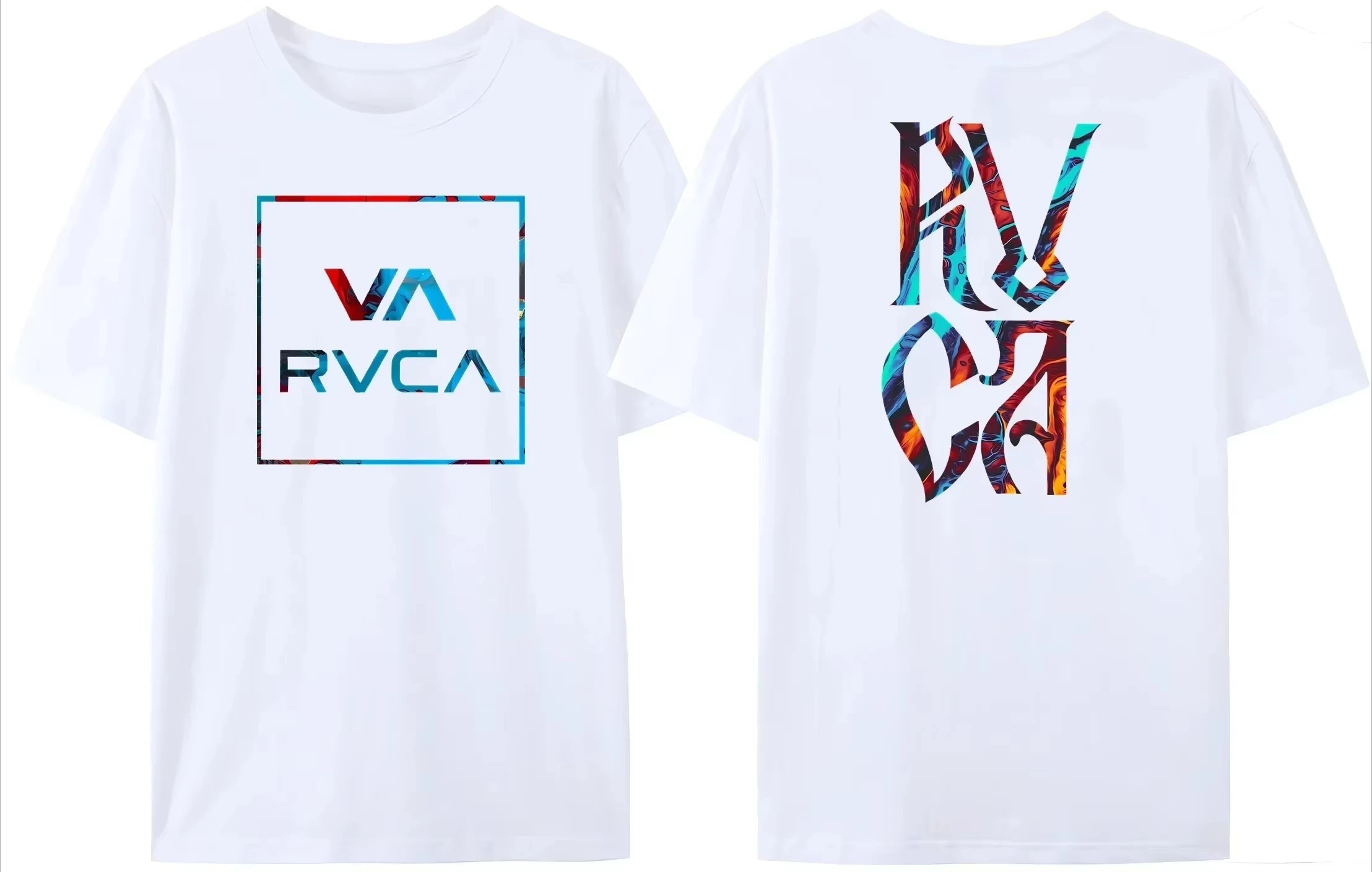 RVCA VA Letter Printed T-Shirt Men's Twin Symmetrical Summer Comfortable T-Shirt