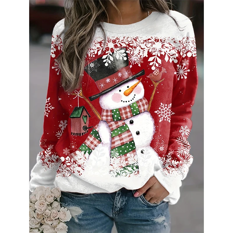 Christmas Snowman 3D Print Sweatshirts Women Fashion Casual Streetwear O-Neck Hoodies Y2k Pullovers Harajuku Tops Woman Clothing