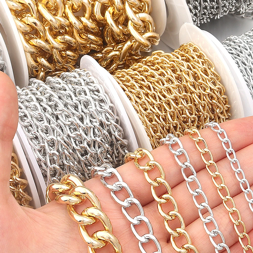 2-5 Yards Aluminiumketten, goldfarben, silberfarben, gedrehte Gliederketten für die Schmuckherstellung, DIY handgefertigte Armbänder, Halsketten, Zubehör