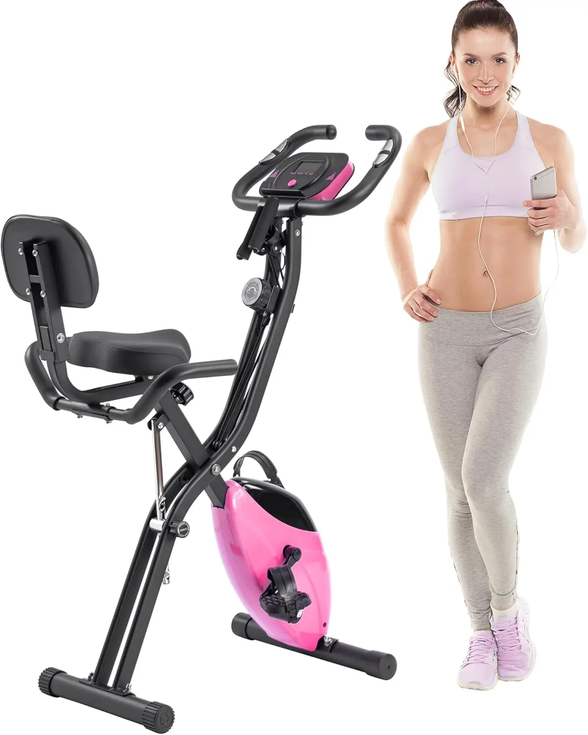 

2-in-1 Fitness Upright and Recumbent Stationary Bike with 10-Level Adjustable Resistance, Arm Bands, an