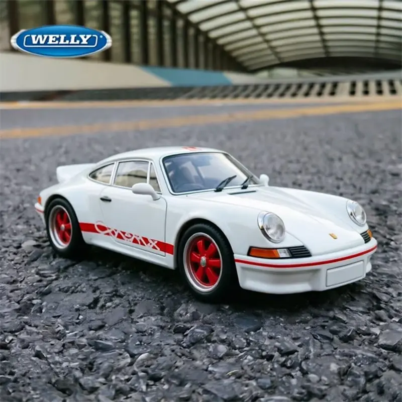 Welly 1:24 Porsche 911 Carrera RS 2.7 1973 Modelo de Carro Esportivo em Liga Metálica Diecast, Veículo de Corrida de Pista em Metal, Simulação de Carro, Presente