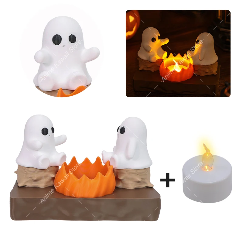 Halloween Ghost Campfire Candle Light 3D Printed Ghost LED Lantern For Bedroom Garden Party Decoration Atmosphere Light