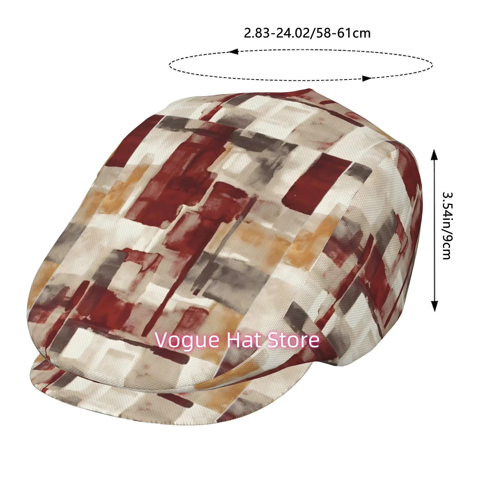 1pc Red, brown, gray, white irregular blocks All-over printed beret,  newsboy cap, unisex, a must-have fashion accessory for out