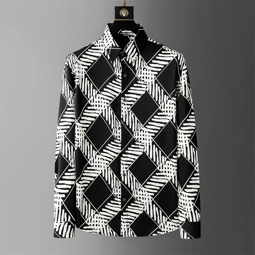 Luxury Printed Shirt Men\'s Long Sleeve Casual Shirt High Quality Fashion Popular Premium Korean Large Size Men\'s Clothing XS-6XL