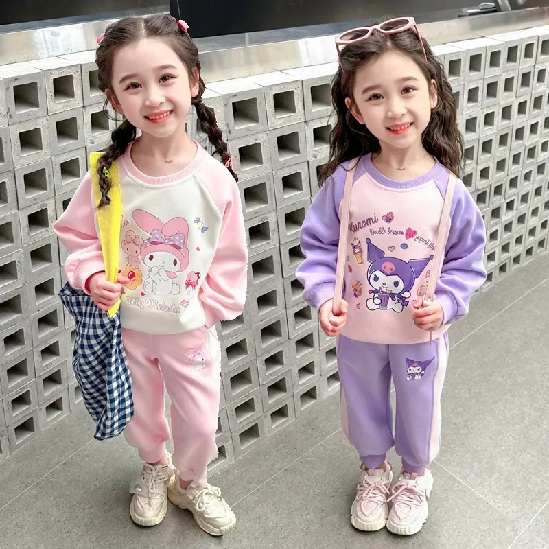 

Sanrio Kuromi My Melody Children's Clothing Set Autumn Loose Long Sleeved Sportswear Suit Wholesale Girl Cartoon Birthday Gifts