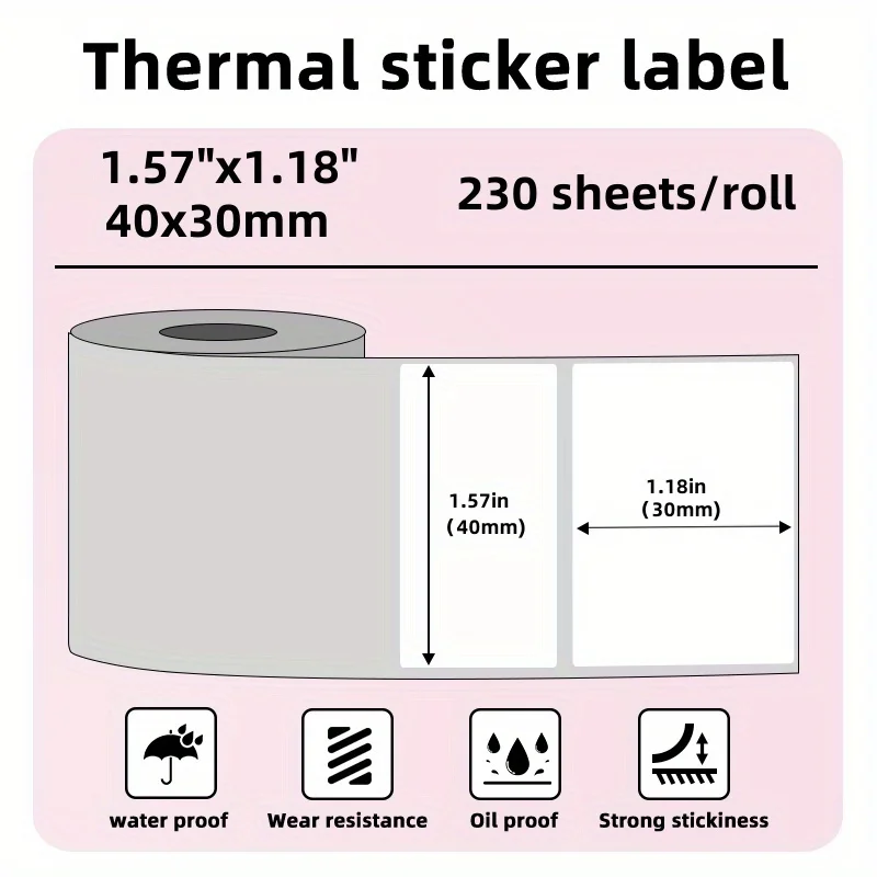 3 لفات 40 × 30 مم (3.99 سم × 3.0 سم) شريط ملصقات حراري شفاف - 230 قطعة/لفة، مقاوم للماء/الزيت، عبوة منزلية/تجارية