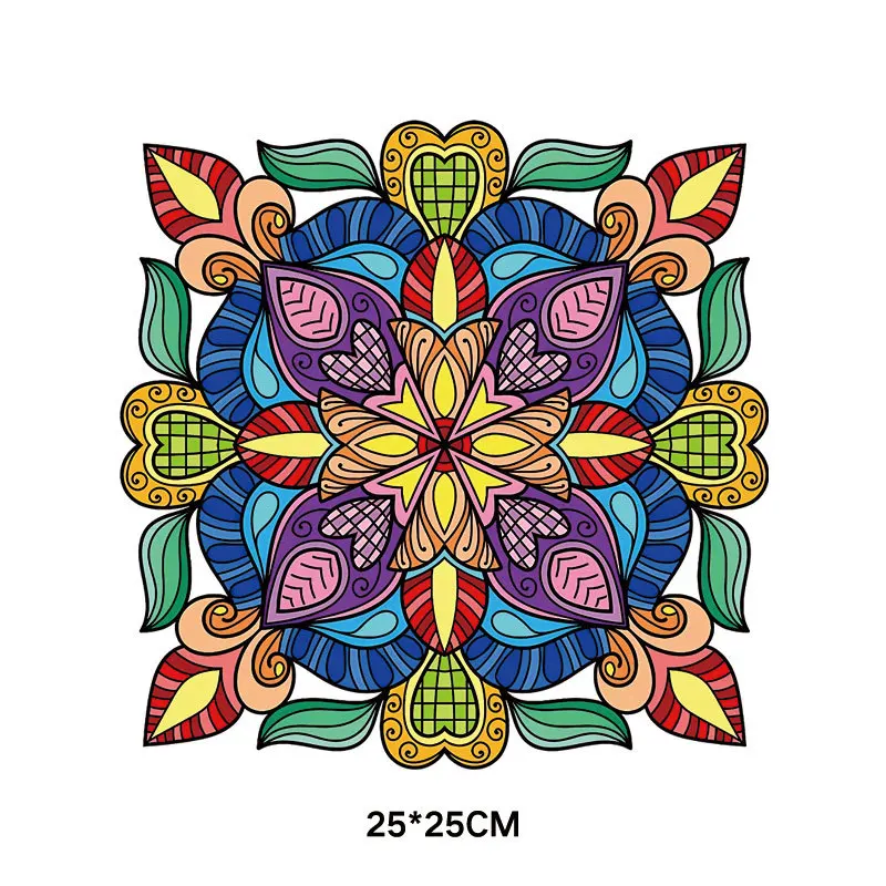 Colorful Flower Mandala Flowers Heat Transfer Vinyl Stripes Thermal Stickers On Clothes Fusible Iron On Patches Custom Patch