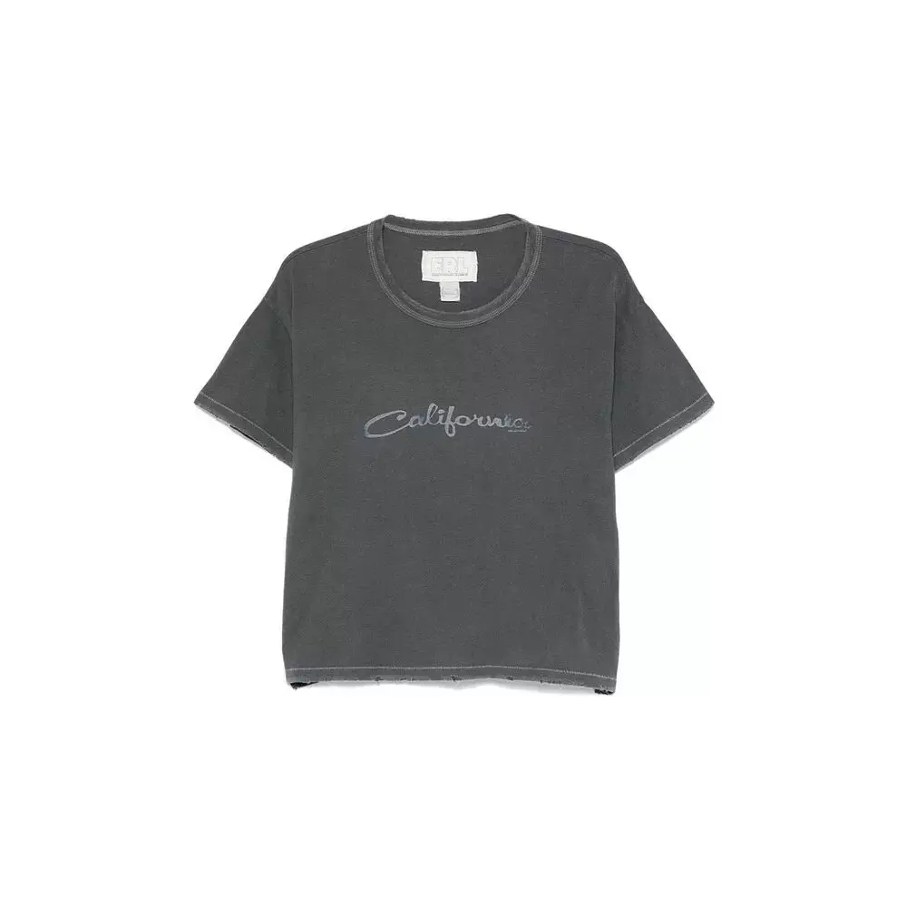 ERL 24FW California Signature Printed Short Sleeve Yellow and Grey Two-Color Washed Destroy Boxy Version T-Shirt
