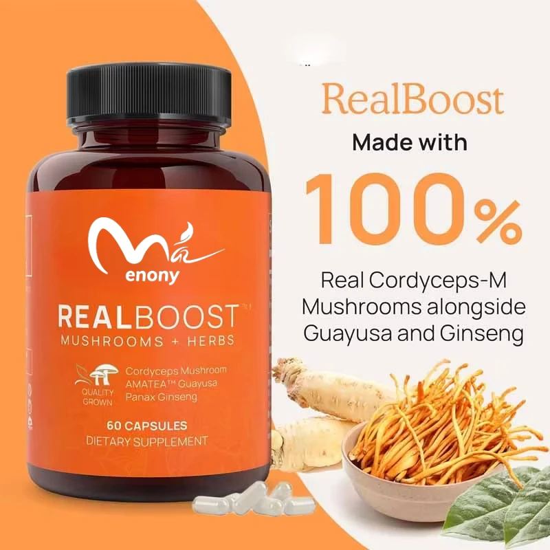 

Добавка в грибы, смешанная с грибами кордицепс и женьшенем для иммунной защиты, 60 вегетарианских капсул