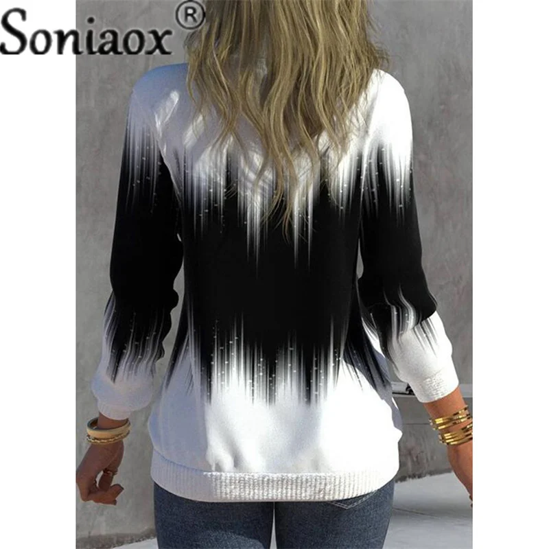 Gradient Color Print Half High Neck Zipper Tops Elegant Women Cotton Warm Hoodie Commuter Long Sleeve Streetwear Sweatshirt 2022